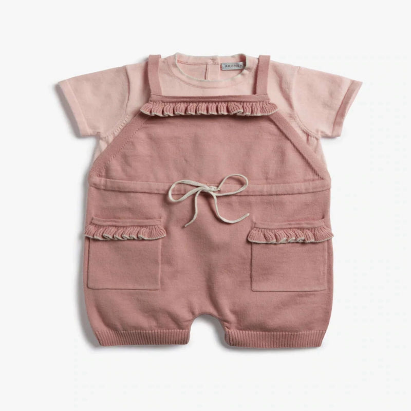 Archer's Bow - Cotton Shorty Overall Onesie-Tea Rose