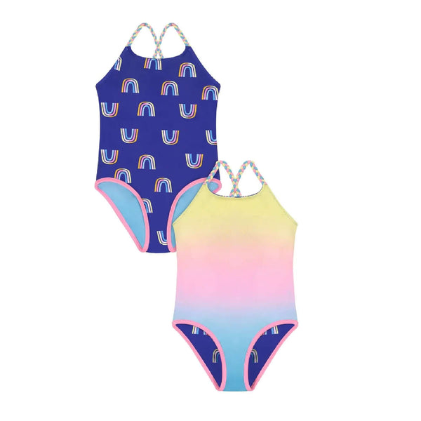 Andy & Evan Girls Reversible Rainbow Print Swimsuit