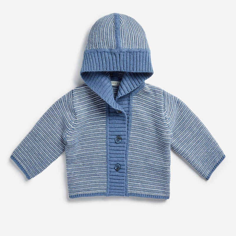 Archer's Bow Cashmere Blend Links Striped Hooded Cardigan in Denim